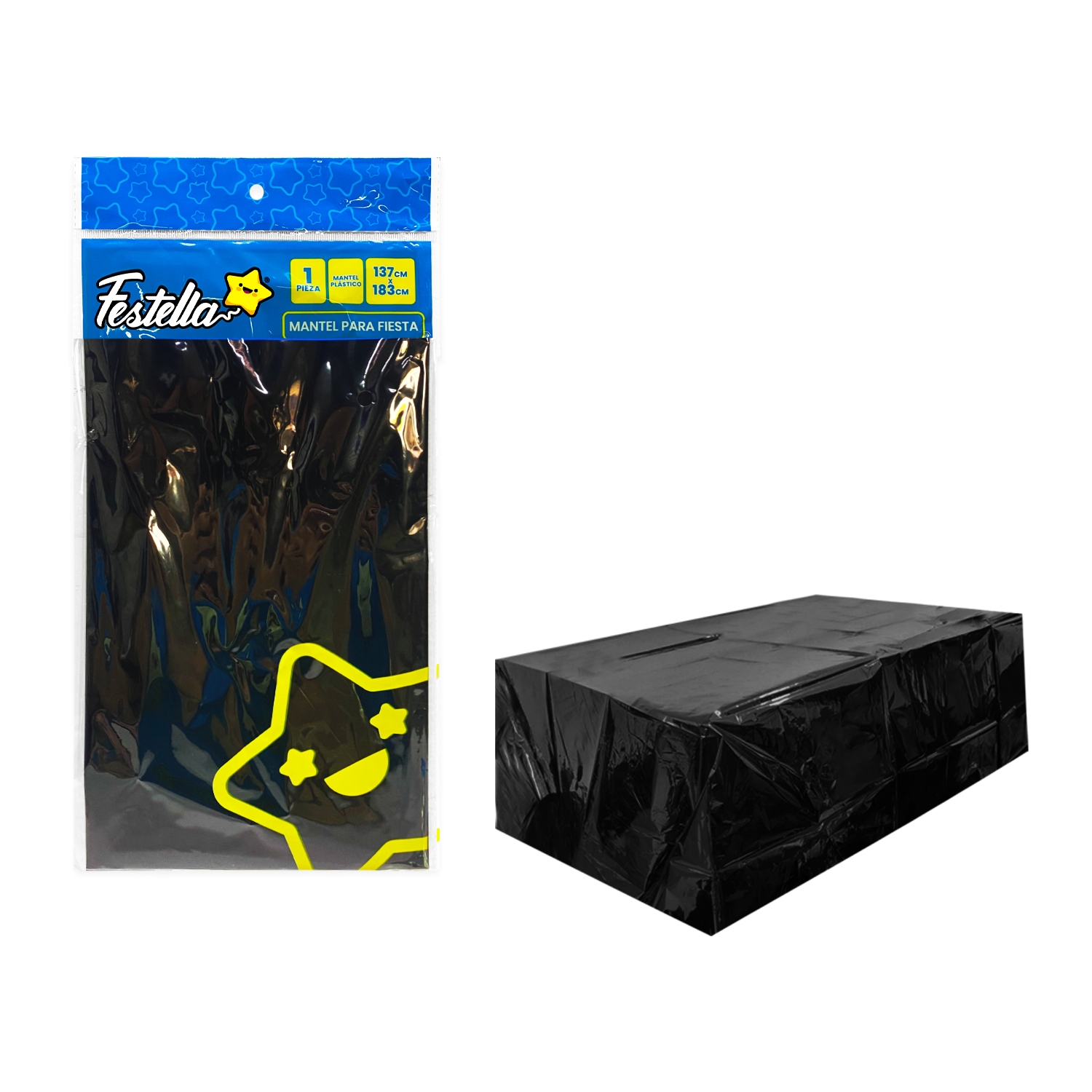 MANTEL DE FIESTA METALIZADO NEGRO (PQTX12)