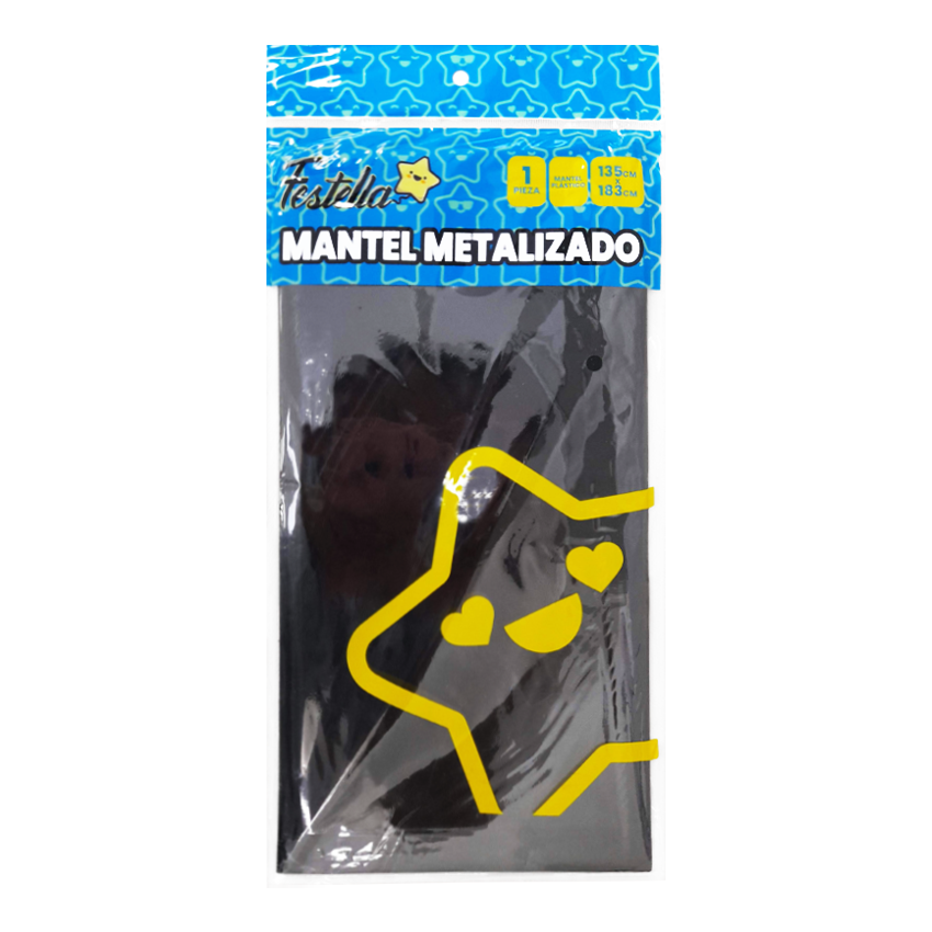 MANTEL DE FIESTA METALIZADO NEGRO (PQTX12)
