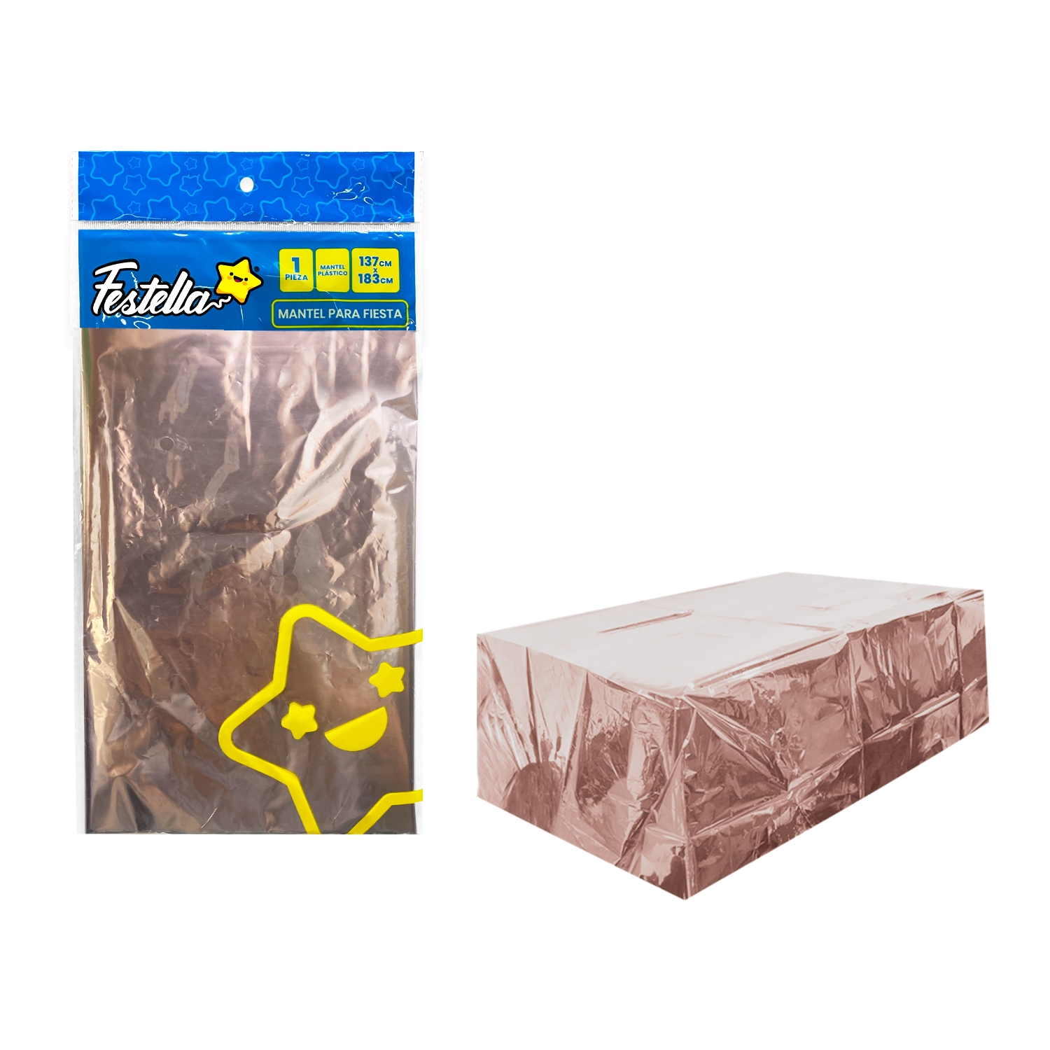 MANTEL DE FIESTA METALIZADO ROSADO (PQTX12)