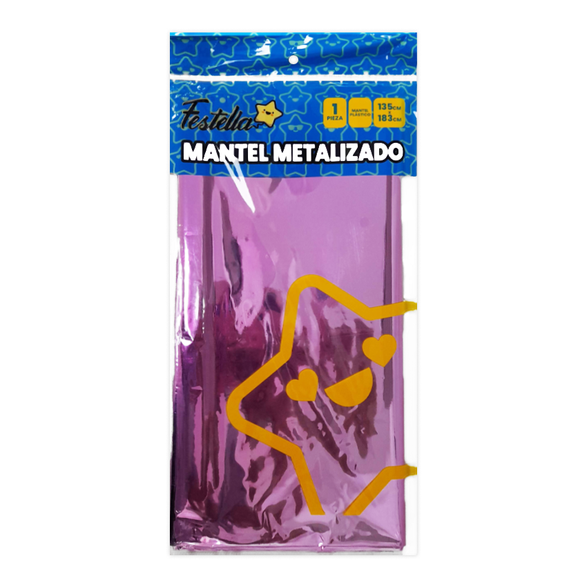 MANTEL DE FIESTA METALIZADO ROSADO (PQTX12)