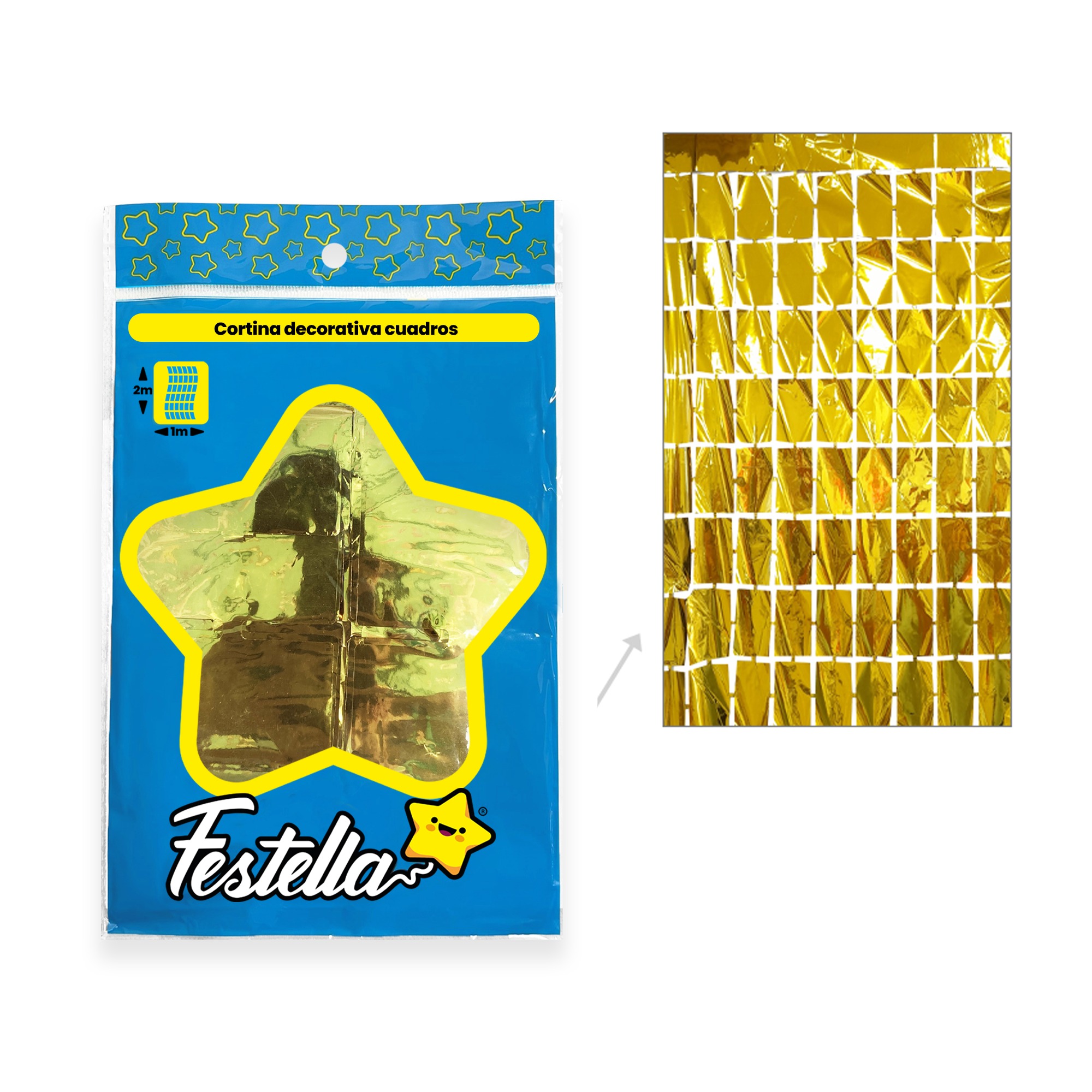CORTINA DE FIESTA ESPEJO CUADRO GD DORADA 1*2M (PQTX12)