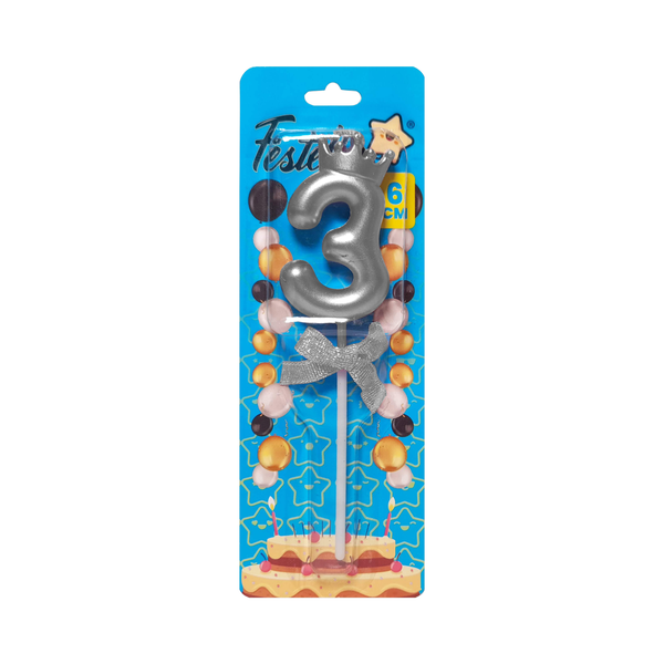 VELA NUMERO 6CM PLATEADA #3 (CJX48)