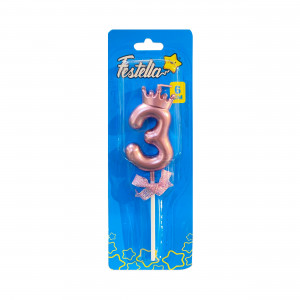 VELA NUMERO 6CM PALO ROSA #3 (CJX48)