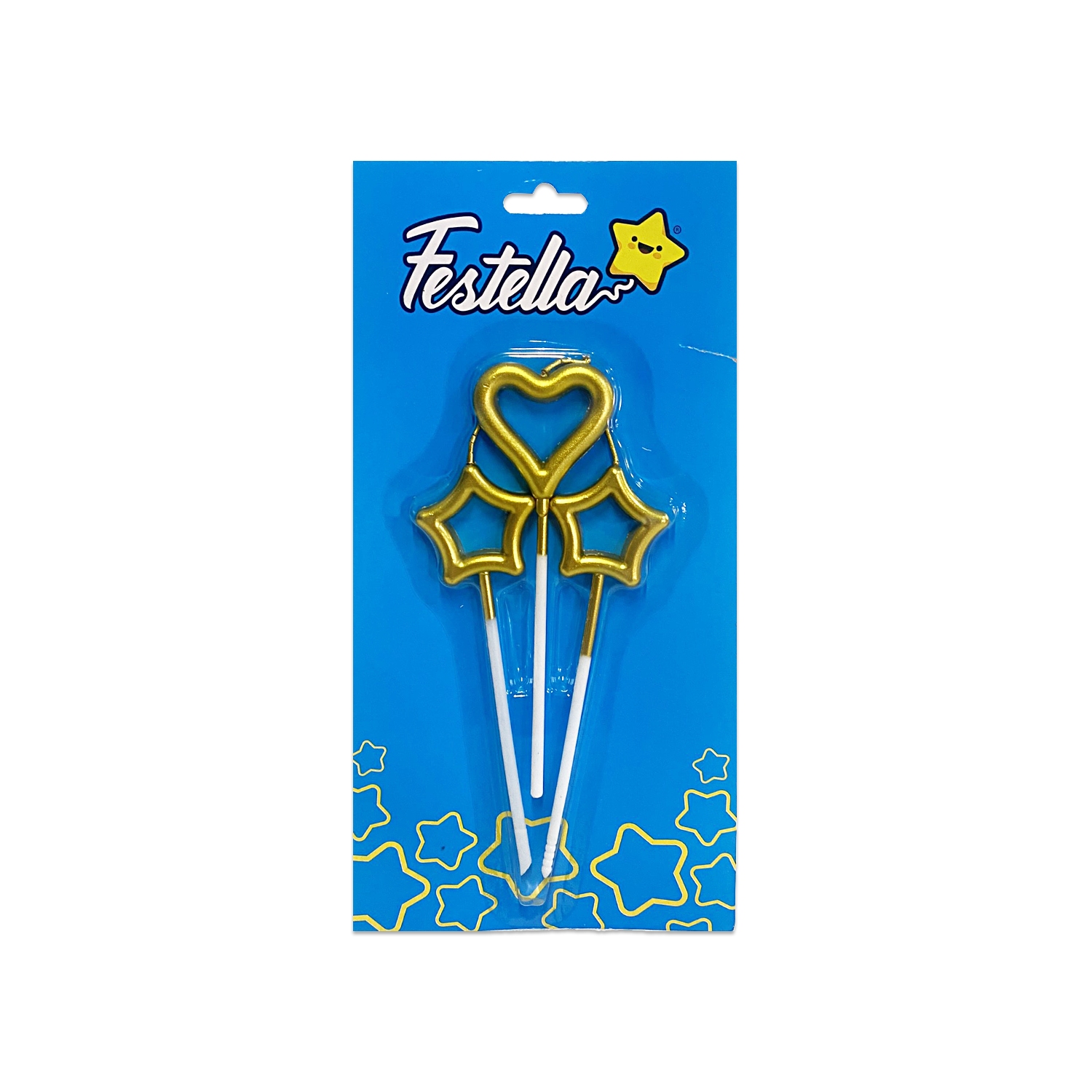 VELA CORAZON Y ESTRELLA X3 DORADA EN BLISTER  (CJX25)