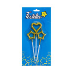 VELA CORAZON Y ESTRELLA X3 DORADA EN BLISTER  (CJX25)