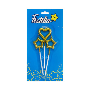 VELA CORAZON Y ESTRELLA X3 DORADA EN BLISTER  (CJX25)