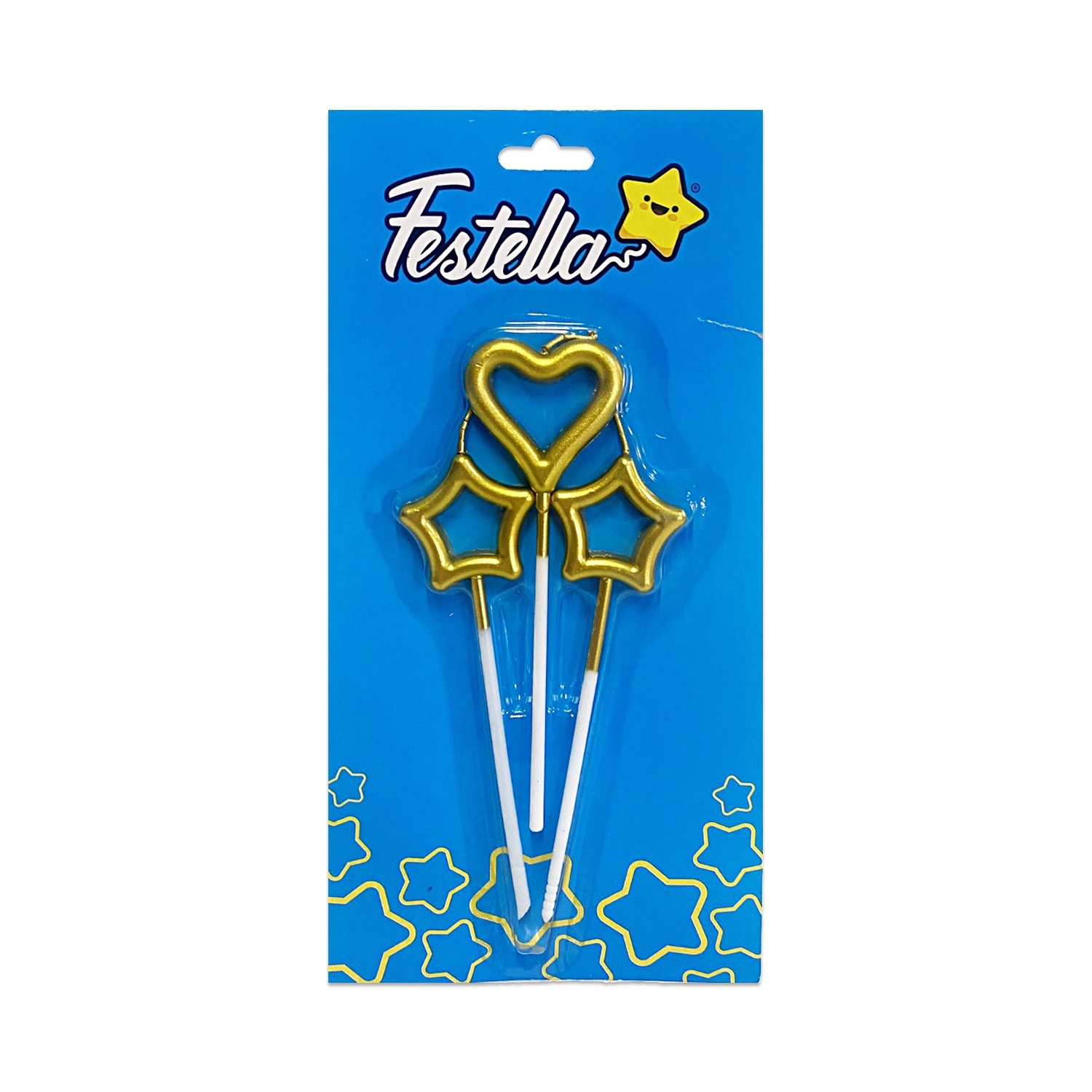 VELA CORAZON Y ESTRELLA X3 DORADA EN BLISTER  (CJX25)