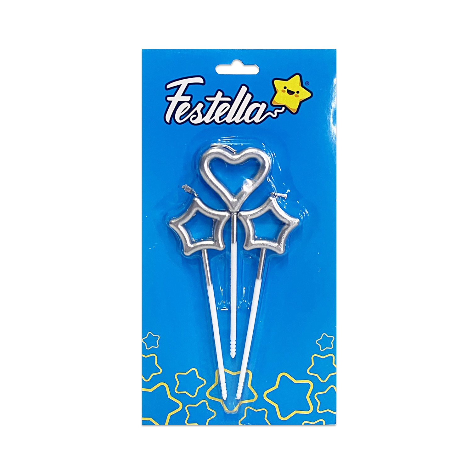 VELA CORAZON Y ESTRELLA X3 PLATEADA EN BLISTER (CJX25)