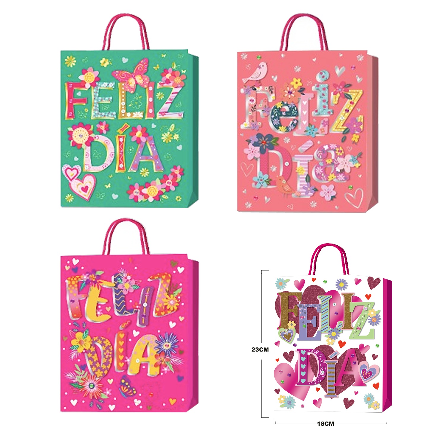 BOLSA REGALO MUJER FELIZ DIA 18*23*8CM (PQTX12)