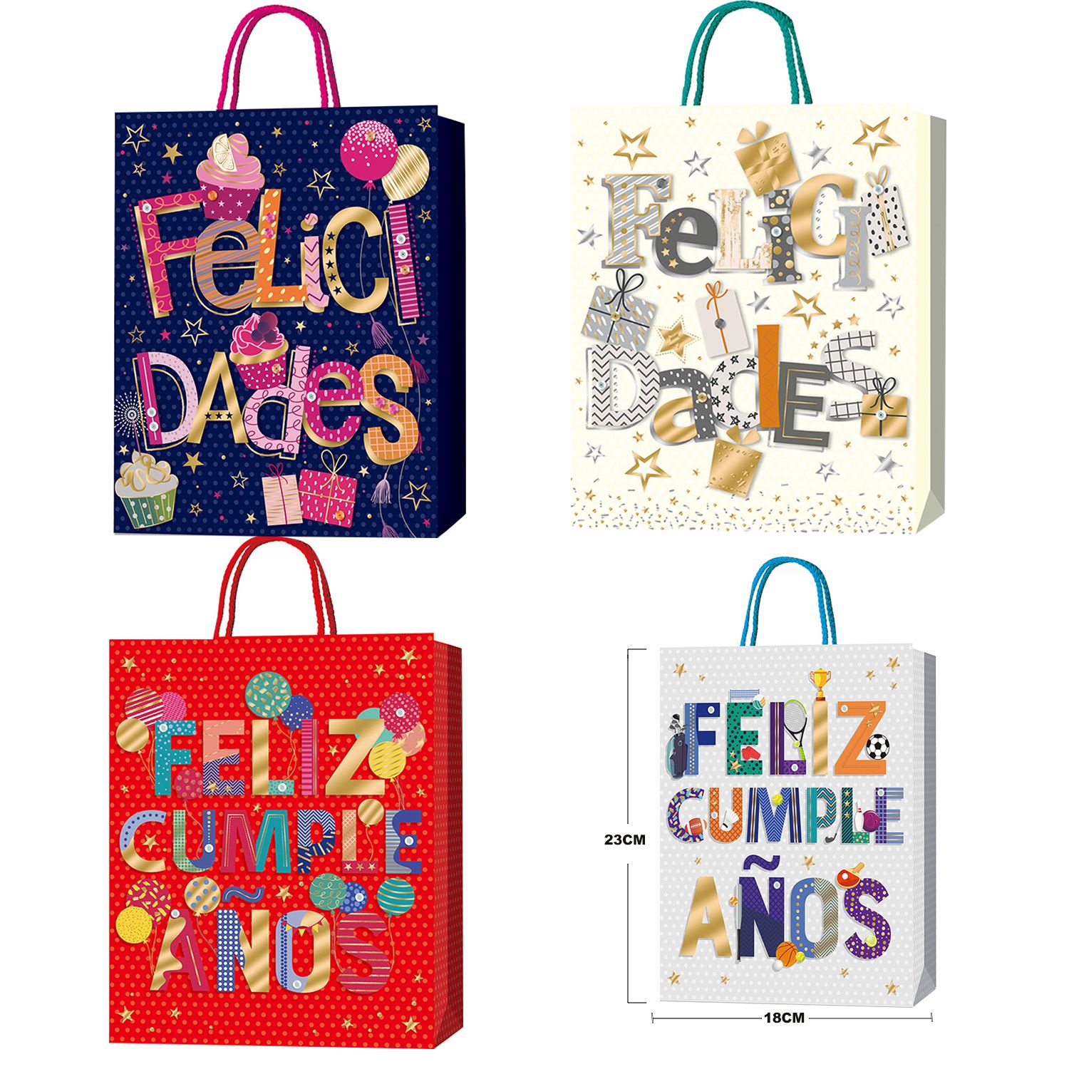 BOLSA REGALO FELIZ CUMPLEAÑOS  18*23*8CM (PQTX12)