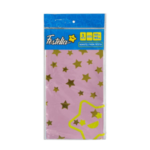MANTEL DE FIESTA ESTRELLAS ROSADO (PQTX10)