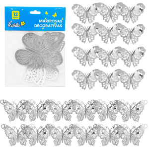 MARIPOSA DECORATIVA PLATEADA X12 (PQTX12XMOD)