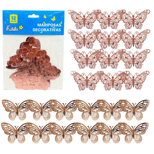 MARIPOSA DECORATIVA PALO ROSA X12 (PQTX12XMOD)