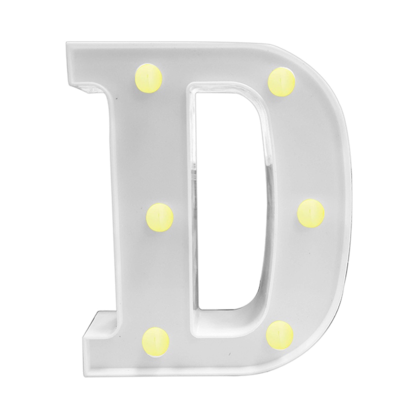 LAMPARA DE LETRA D 21.8CM FONDO BLANCO LUZ CALIDA