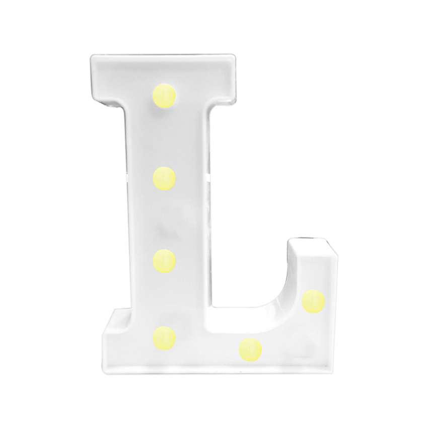 LAMPARA DE LETRA L 21.8CM FONDO BLANCO LUZ CALIDA