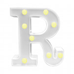 LAMPARA DE LETRA R 21.8CM FONDO BLANCO LUZ CALIDA