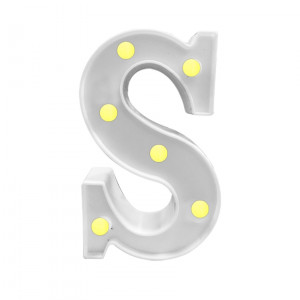 LAMPARA DE LETRA S 21.8CM FONDO BLANCO LUZ CALIDA